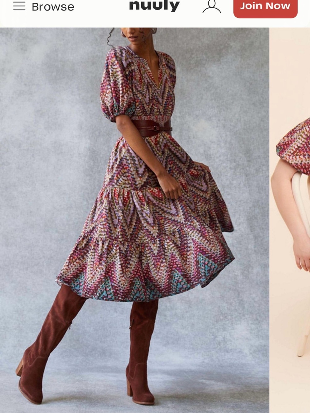 Anthropologie - Conditions Apply Multicolor Chevron Maxi Dress with Puff Sleeves